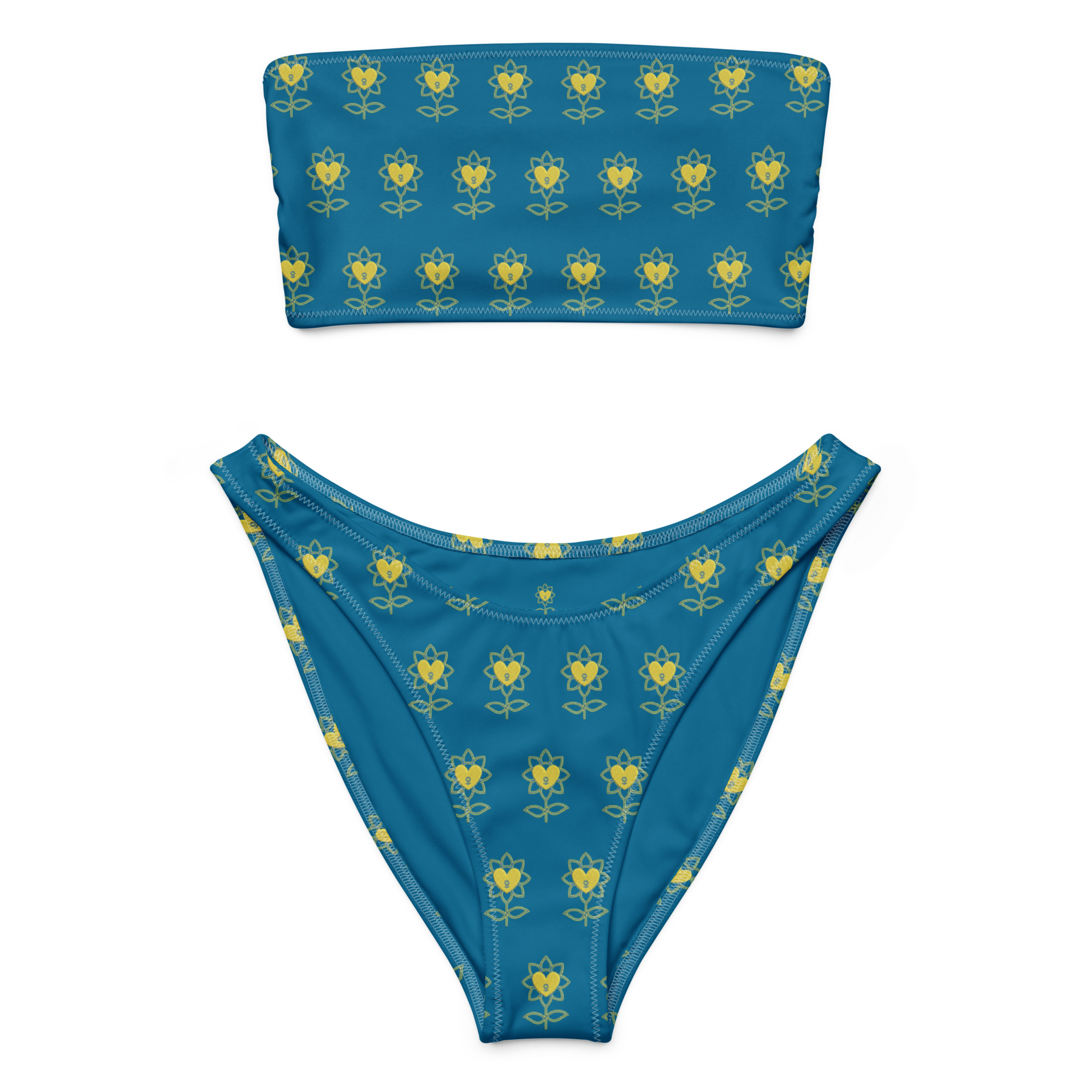 Flower Cerulean Recycled bandeau bikini - Alivwood