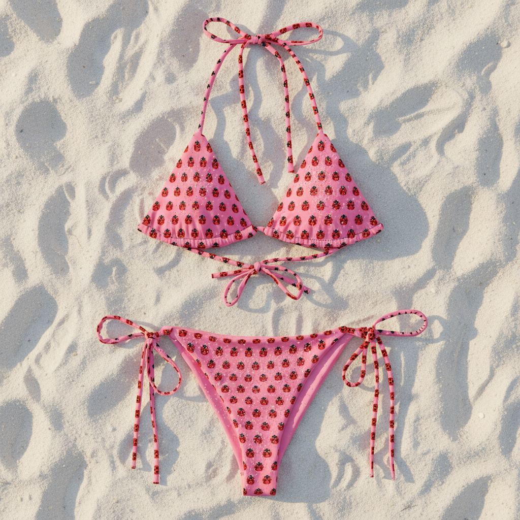 Ladybug Pink All-over print recycled string bikini - Alivwood