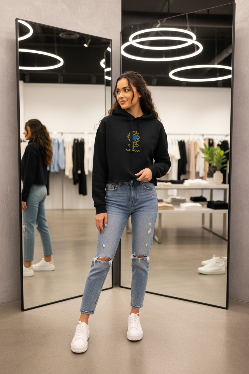 Alivwood Embroidery Crop Hoodie - Alivwood