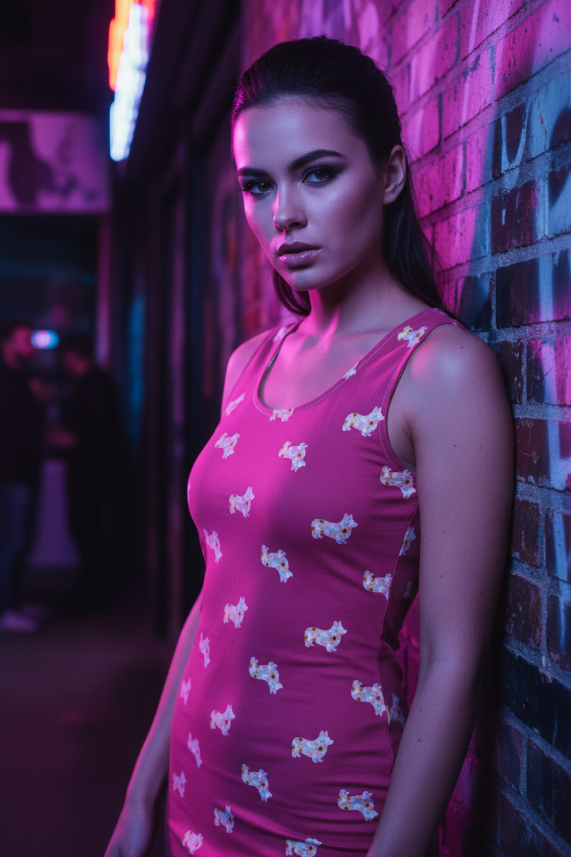 Pink dress with white patterns 