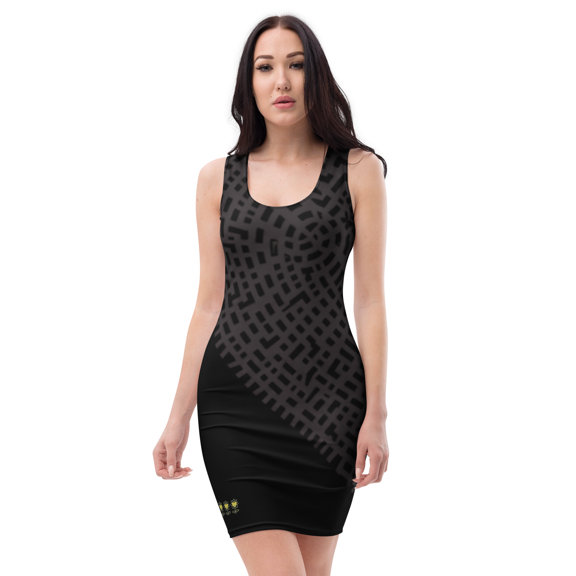 Maze and Sunflower Black low Bodycon dress - Alivwood