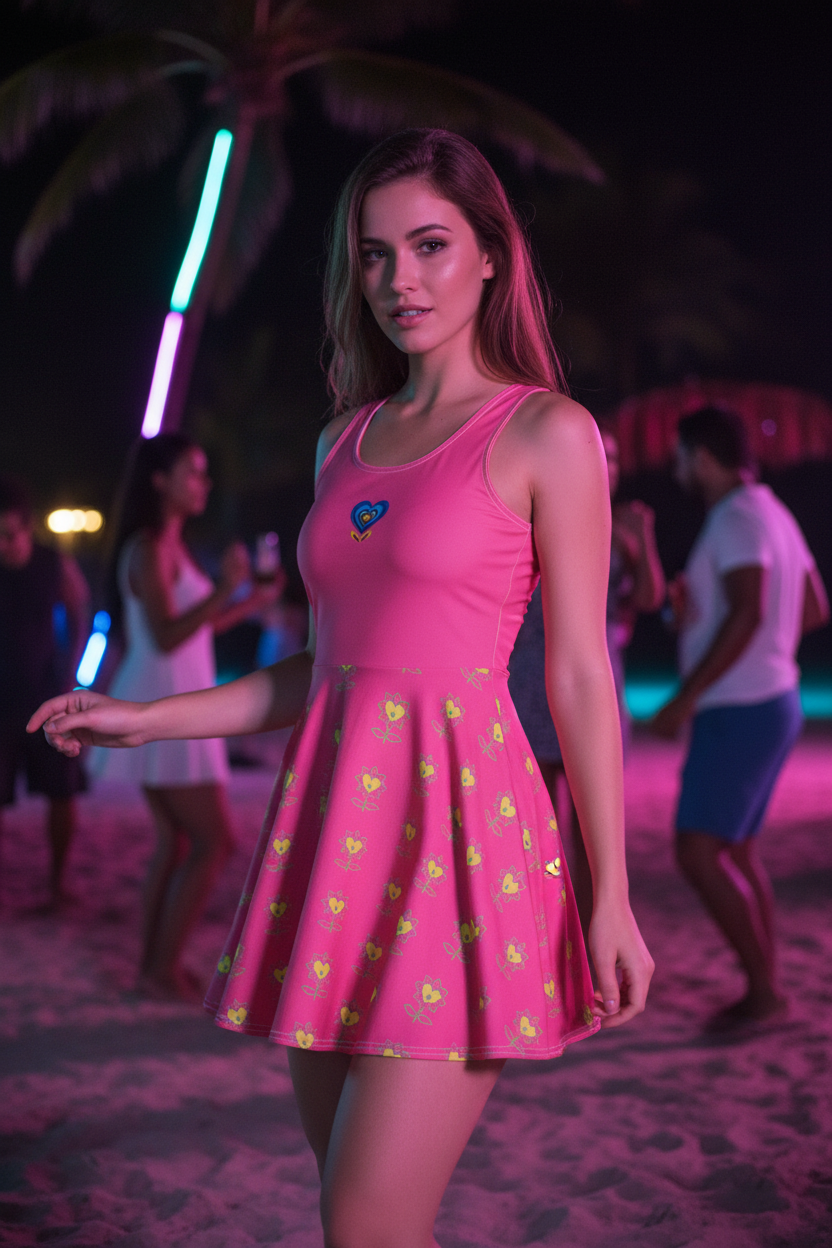 BlueHeart and Flower Cabaret Cotton skater dress - Alivwood