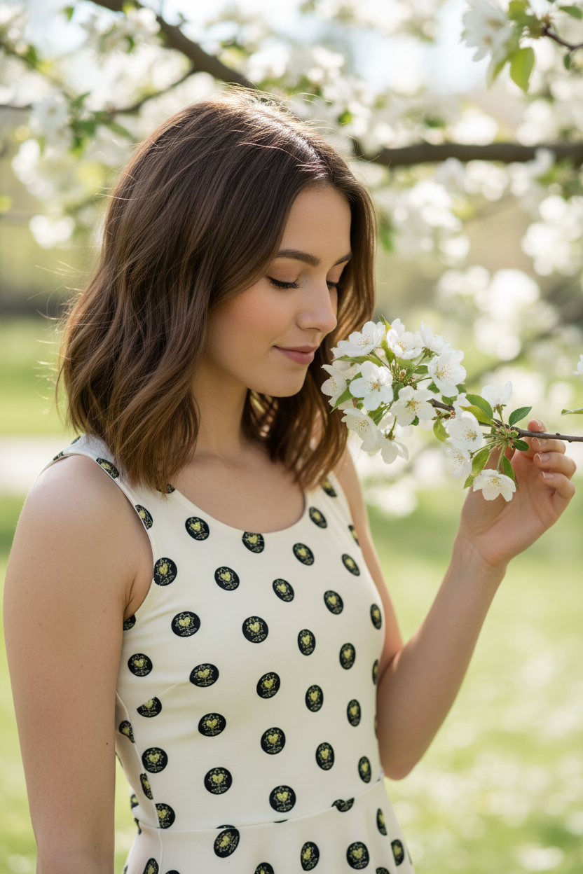 Logo Polka-dot Apricot White Cotton skater dress - Alivwood