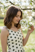 Logo Polka-dot Apricot White Cotton skater dress - Alivwood