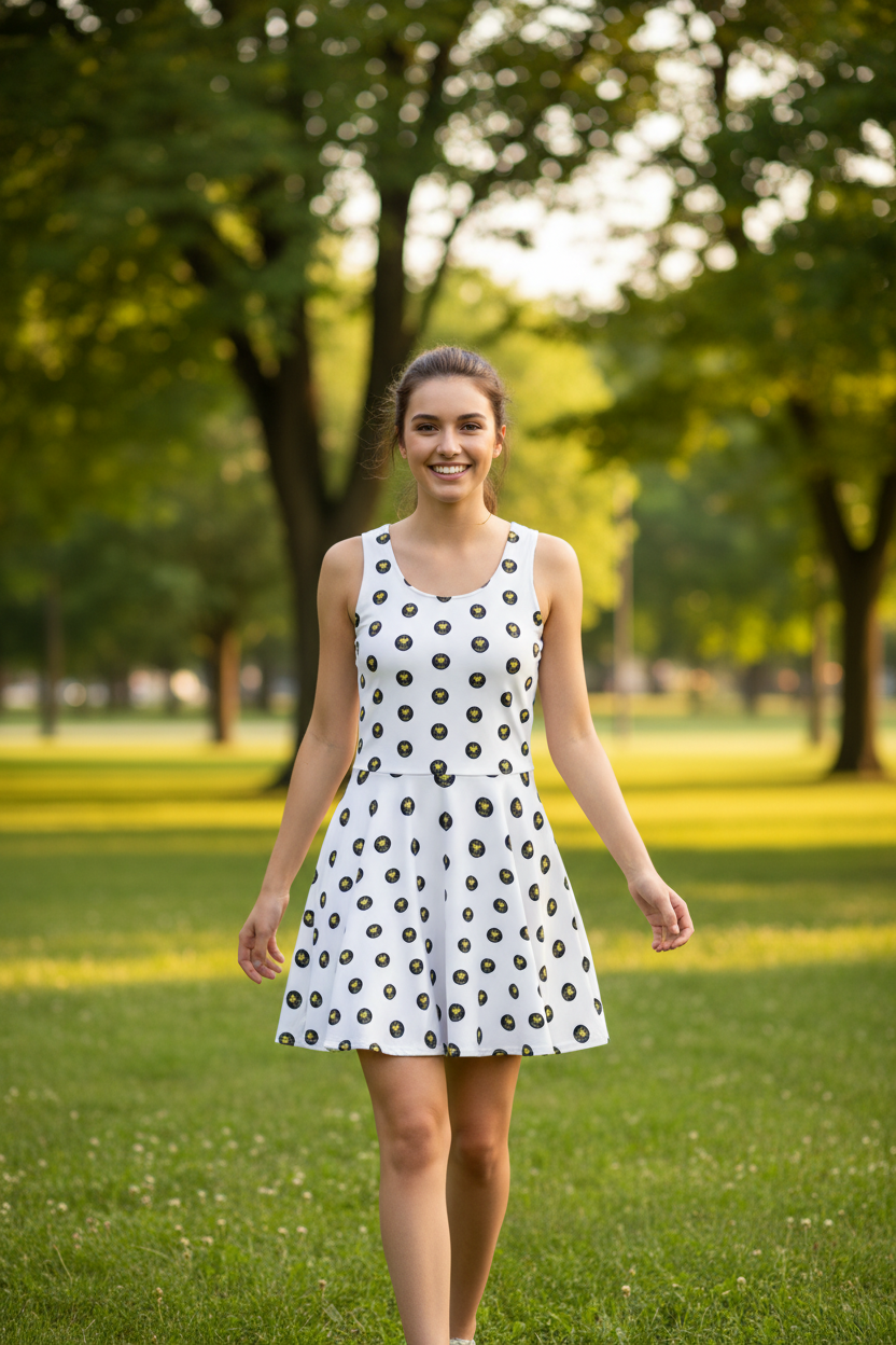 Logo Polka-dot white Cotton skater dress - Alivwood