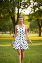 Logo Polka-dot white Cotton skater dress - Alivwood