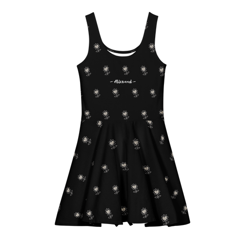 Alivwood flower allBlack Cotton skater dress - Alivwood