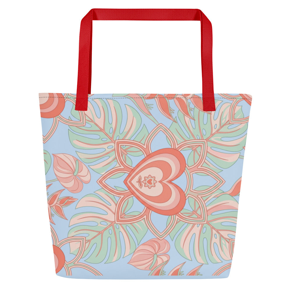 Logo Flower Pattens Blue All-Over Print Large Tote Bag - Alivwood