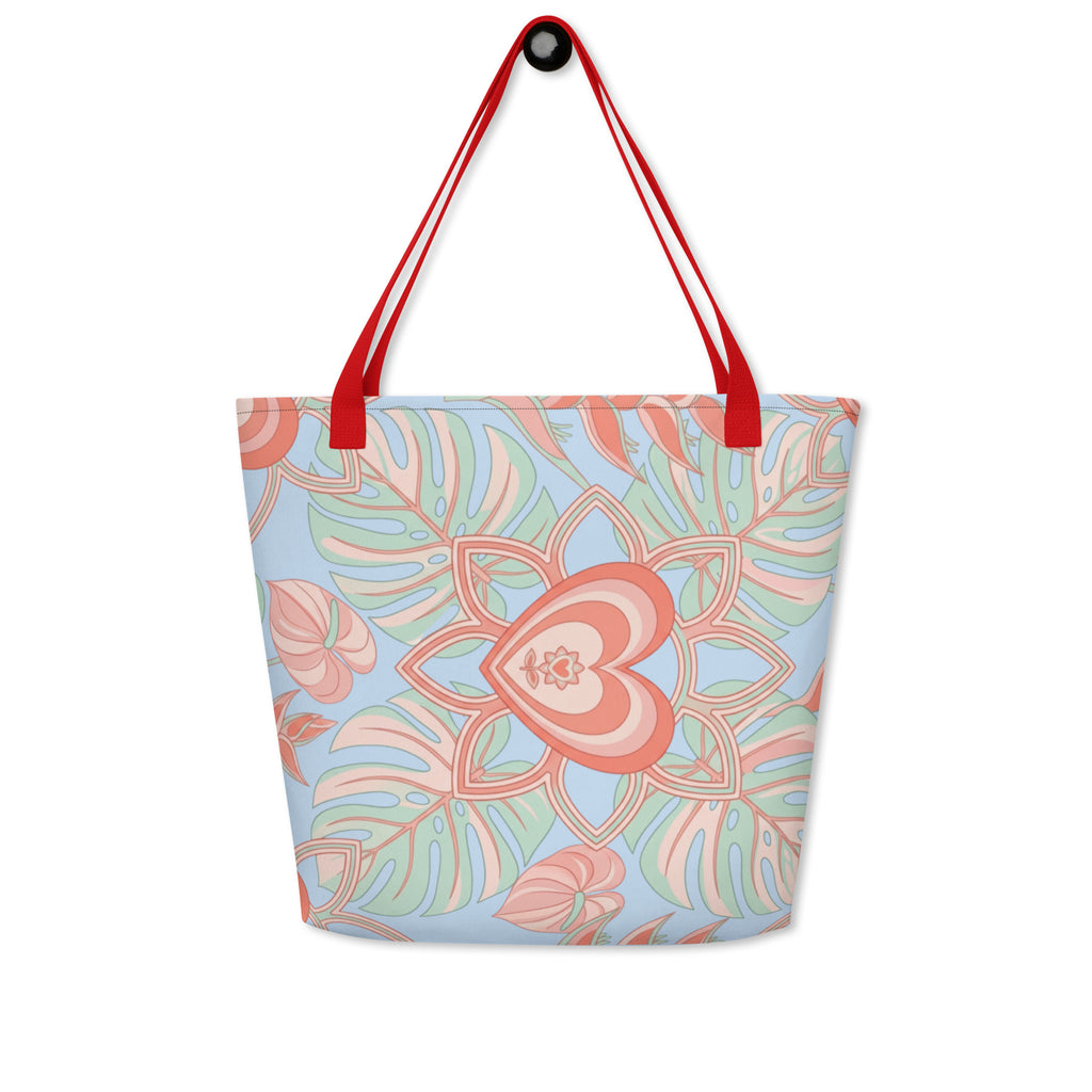 Logo Flower Pattens Blue All-Over Print Large Tote Bag - Alivwood