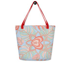 Logo Flower Pattens Blue All-Over Print Large Tote Bag - Alivwood