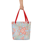 Logo Flower Pattens Blue All-Over Print Large Tote Bag - Alivwood