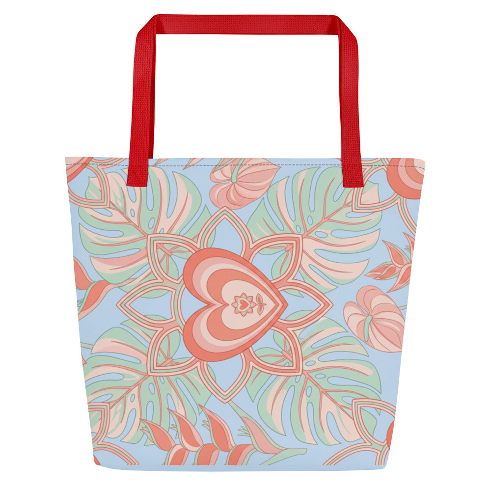 Logo Flower Pattens Blue All-Over Print Large Tote Bag - Alivwood