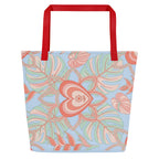 Logo Flower Pattens Blue All-Over Print Large Tote Bag - Alivwood