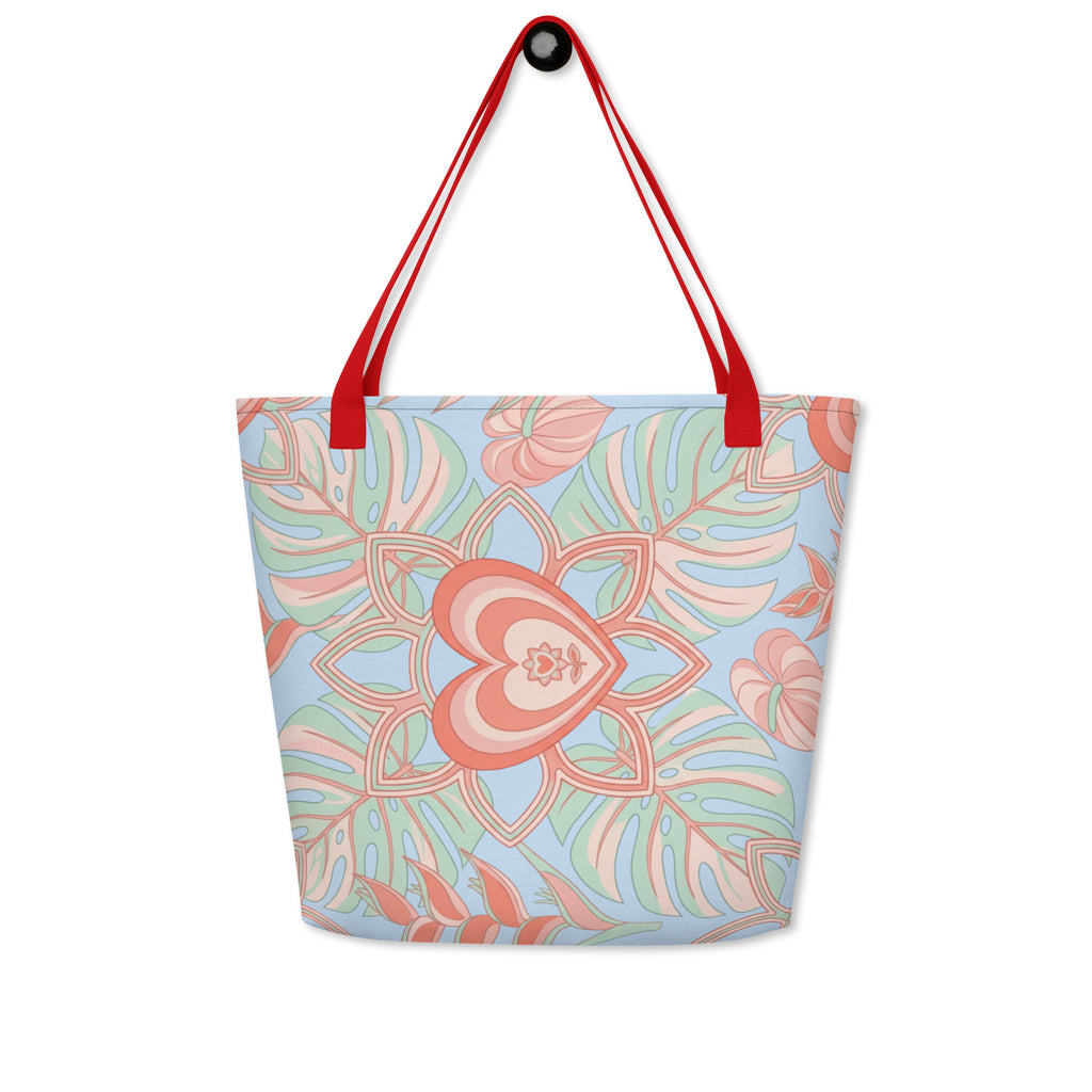 Logo Flower Pattens Blue All-Over Print Large Tote Bag - Alivwood