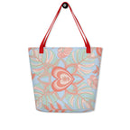 Logo Flower Pattens Blue All-Over Print Large Tote Bag - Alivwood