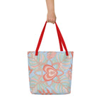 Logo Flower Pattens Blue All-Over Print Large Tote Bag - Alivwood
