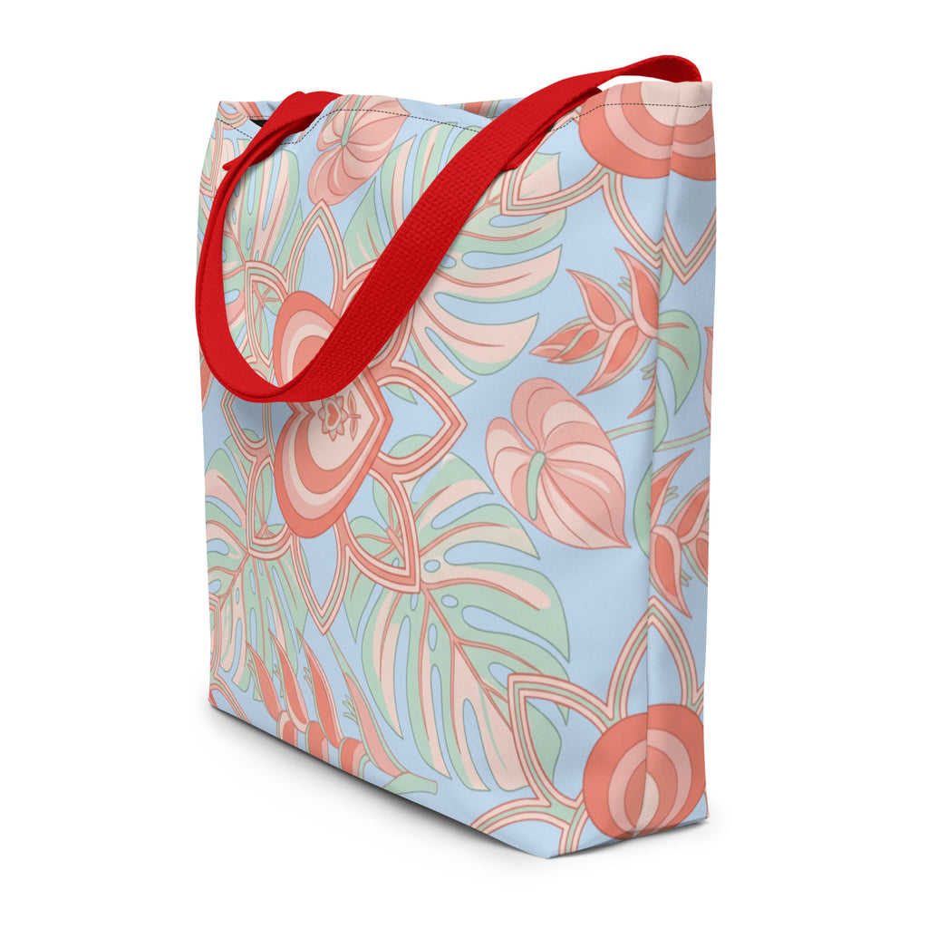 Logo Flower Pattens Blue All-Over Print Large Tote Bag - Alivwood
