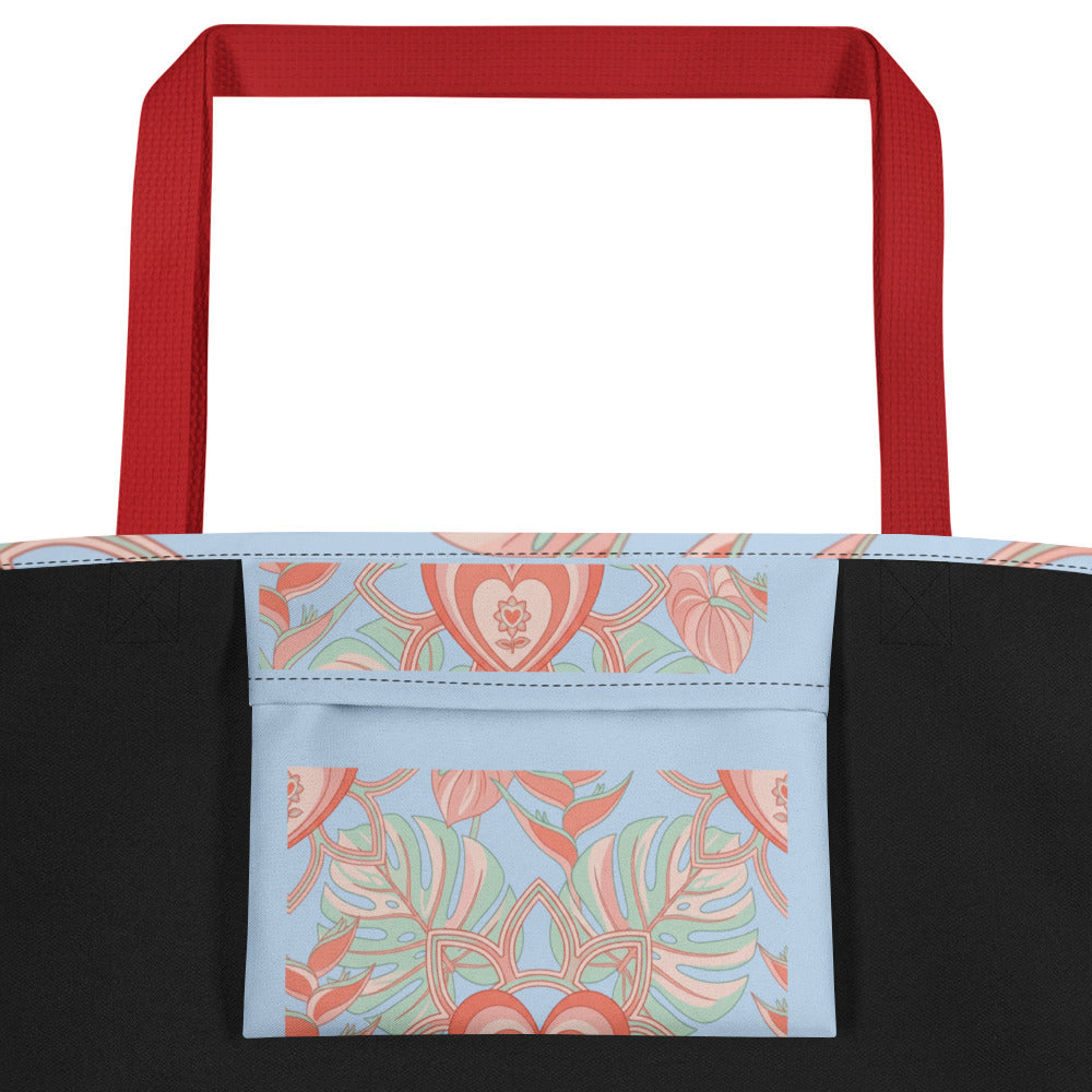 Logo Flower Pattens Blue All-Over Print Large Tote Bag - Alivwood