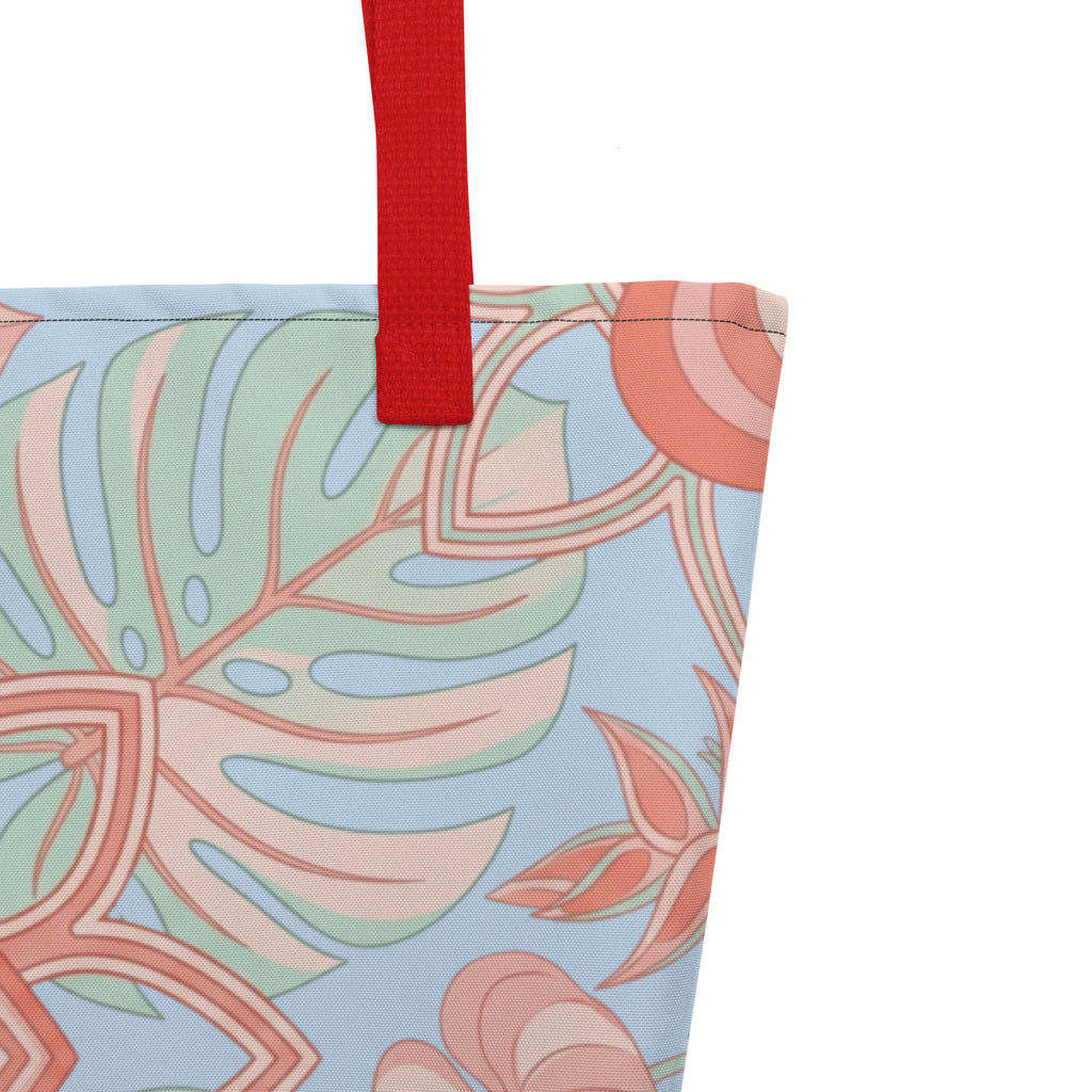 Logo Flower Pattens Blue All-Over Print Large Tote Bag - Alivwood