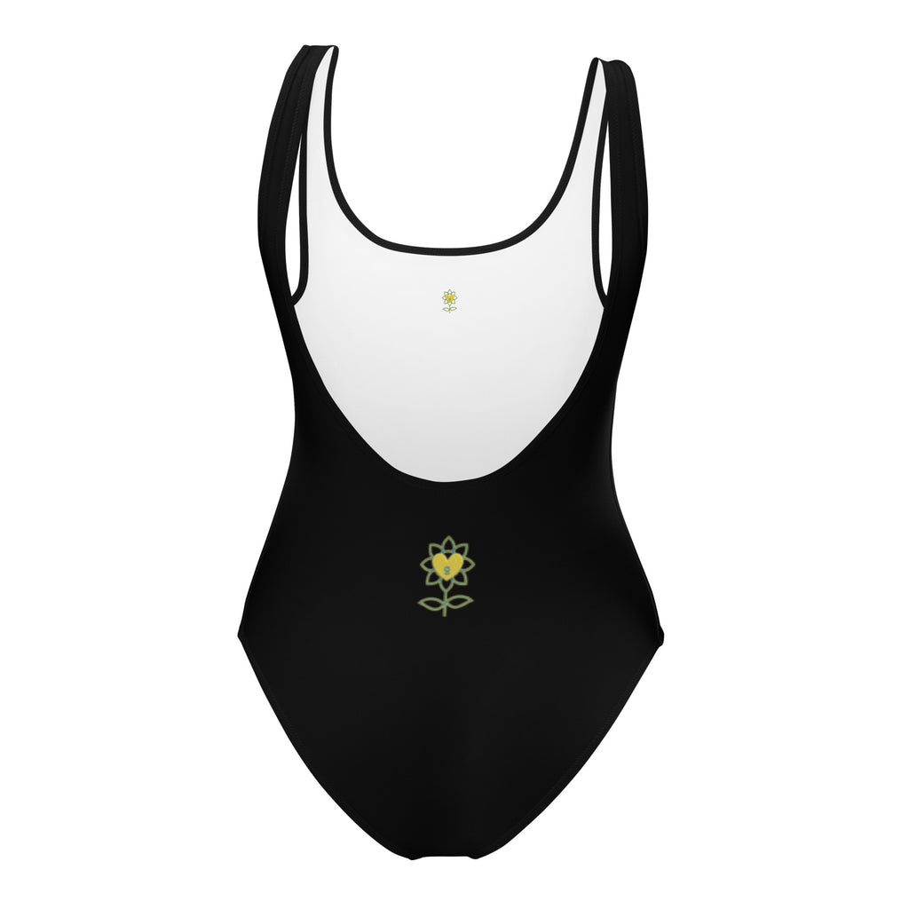 Flower Matrix Black One-Piece Swimsuit - Alivwood