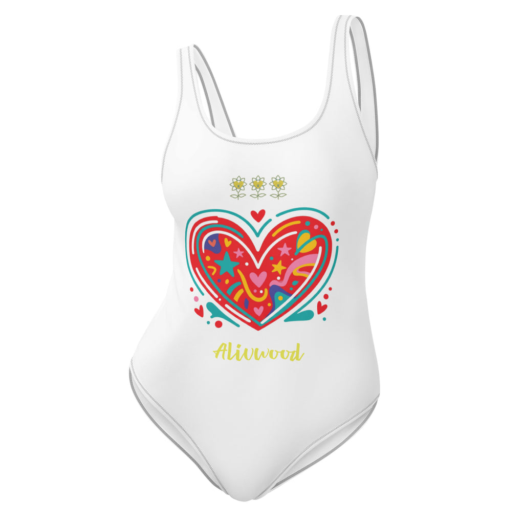 Big Heart White One-Piece Swimsuit - Alivwood