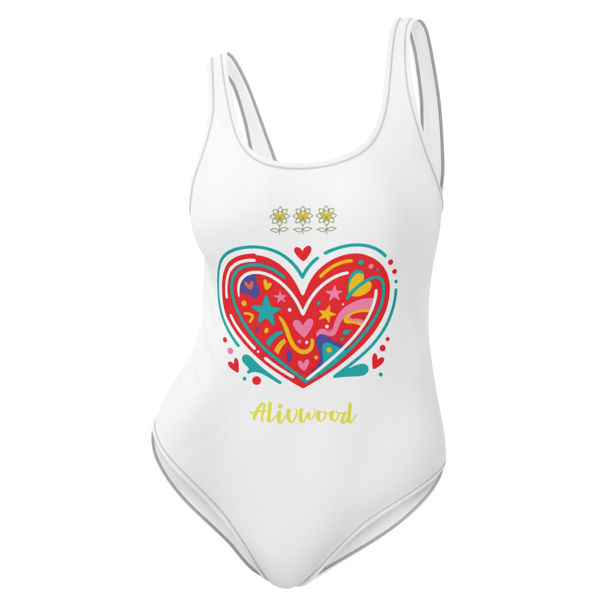 Big Heart White One-Piece Swimsuit - Alivwood