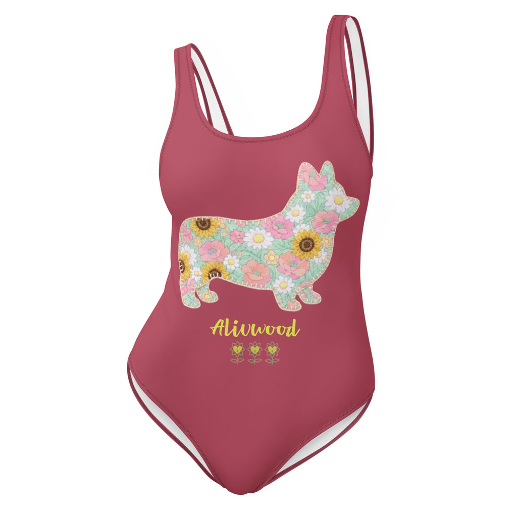 Flower Dog Hippie Pink One-Piece Swimsuit - Alivwood