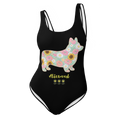 Flower dog Black One-Piece Swimsuit - Alivwood