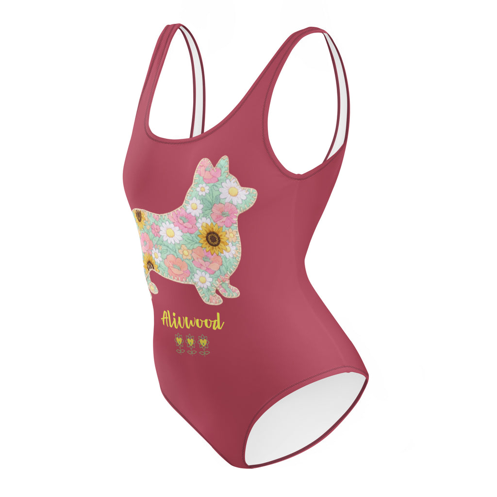 Flower Dog Hippie Pink One-Piece Swimsuit - Alivwood