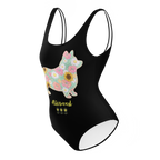 Flower dog Black One-Piece Swimsuit - Alivwood