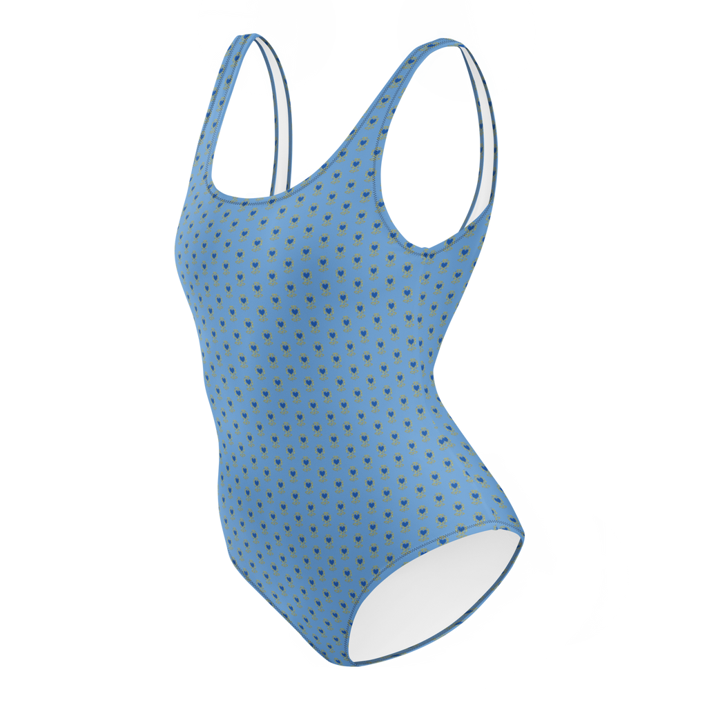 Flower Jordy Blue One-Piece Swimsuit - Alivwood