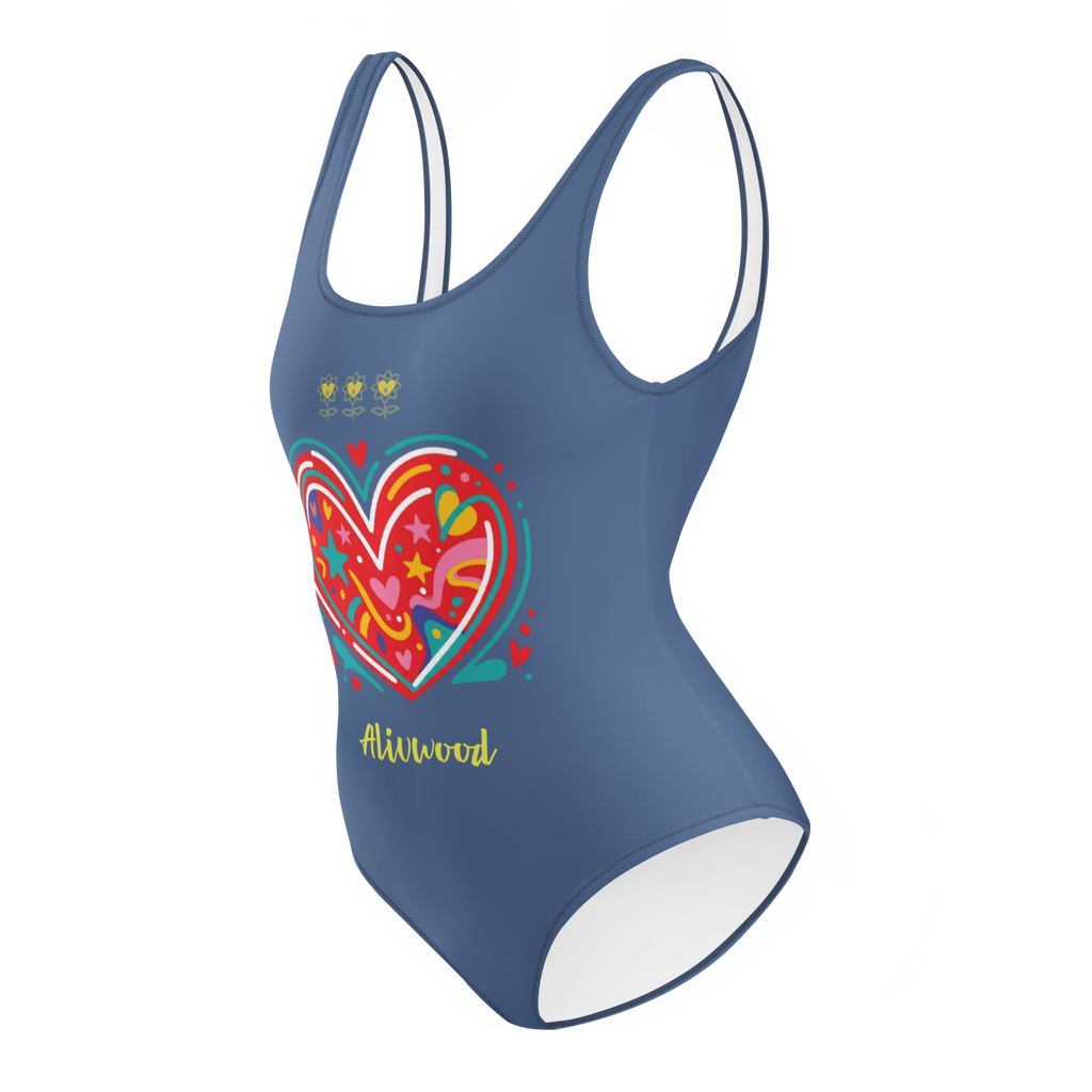 Big Heart Kashmir Blue One-Piece Swimsuit - Alivwood