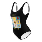 Flower Matrix Black One-Piece Swimsuit - Alivwood