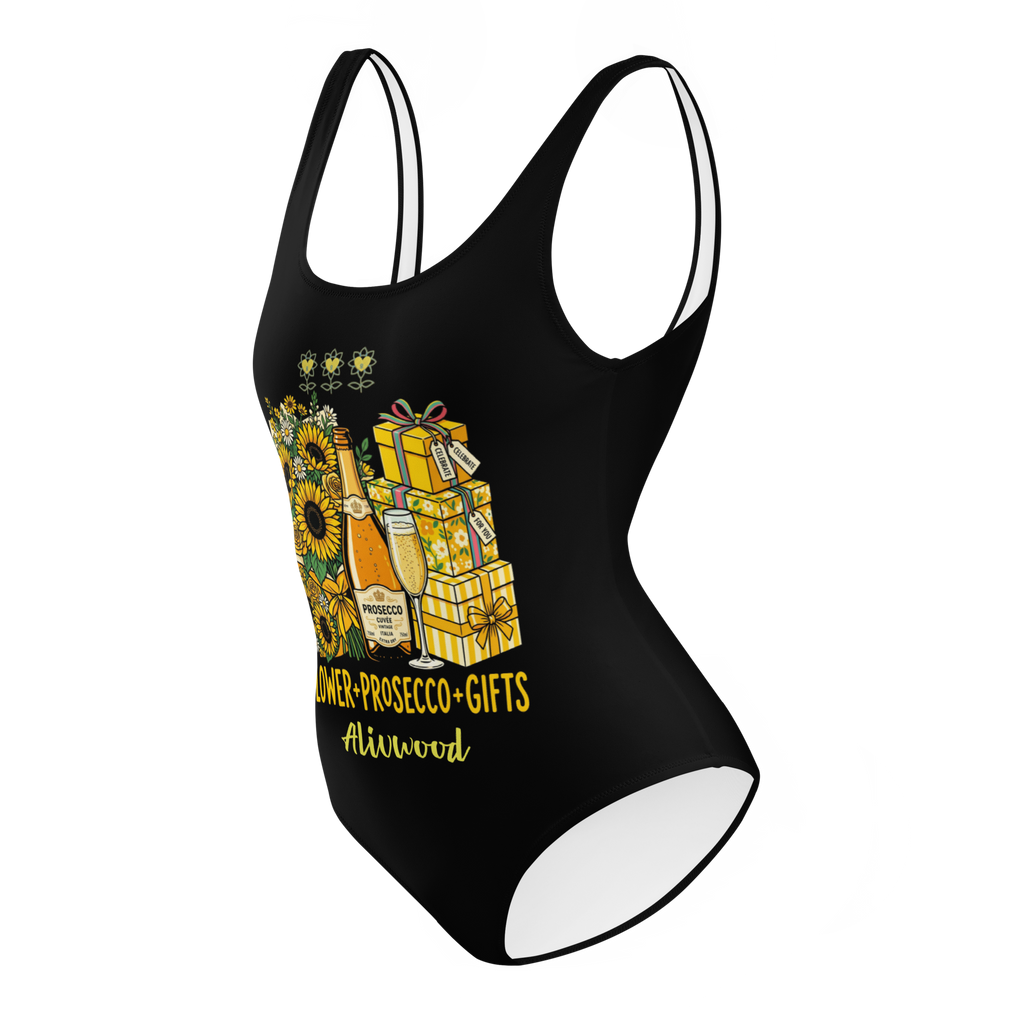 Flower+Prosecco+gifts Black One-Piece Swimsuit - Alivwood