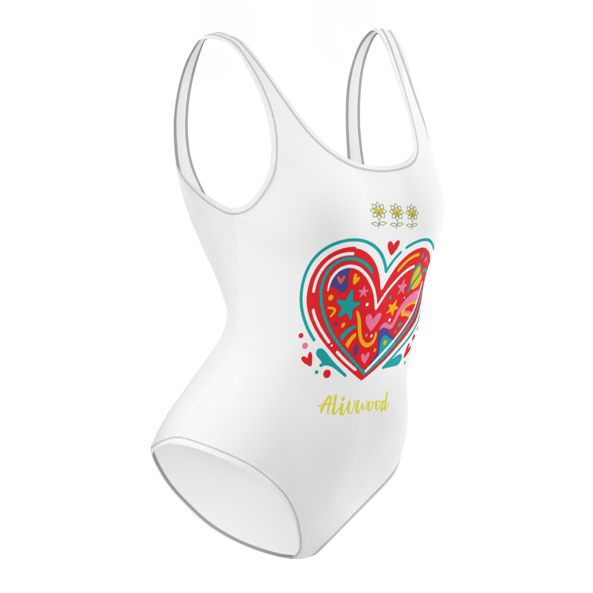 Big Heart White One-Piece Swimsuit - Alivwood