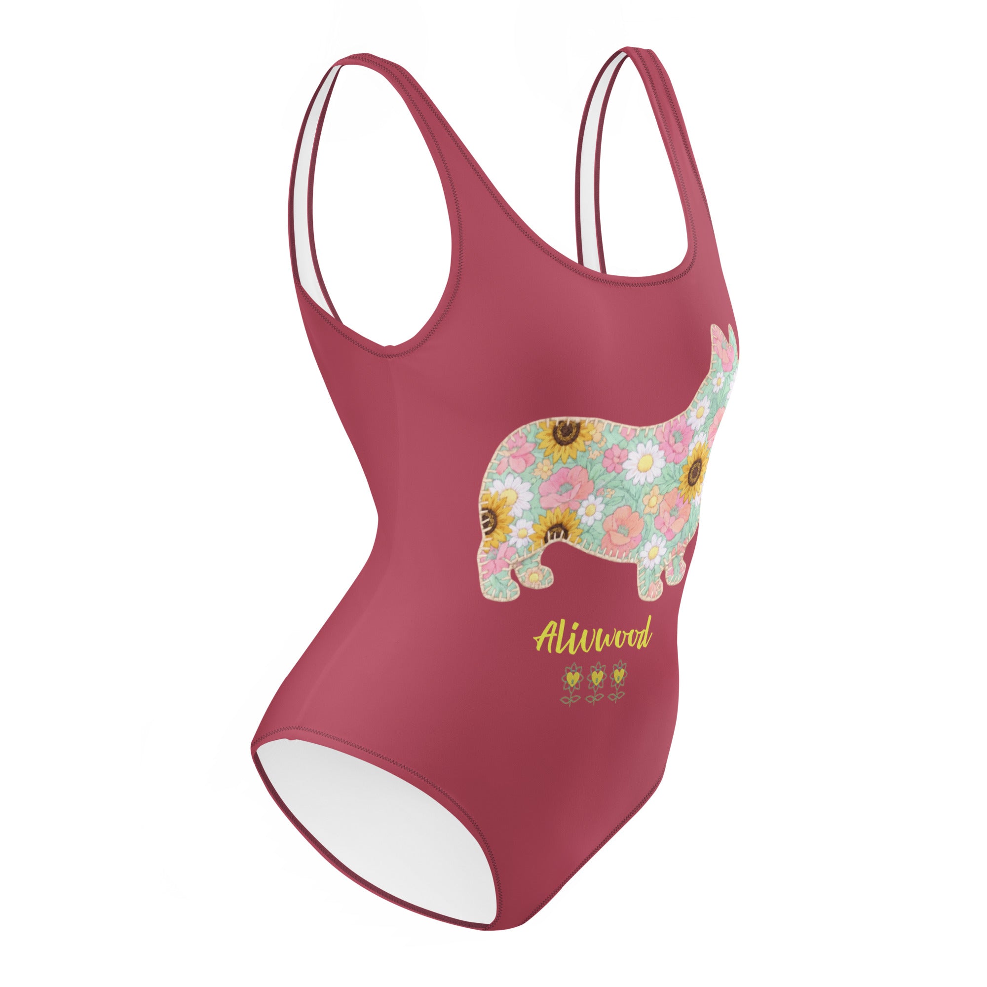 Flower Dog Hippie Pink One-Piece Swimsuit - Alivwood