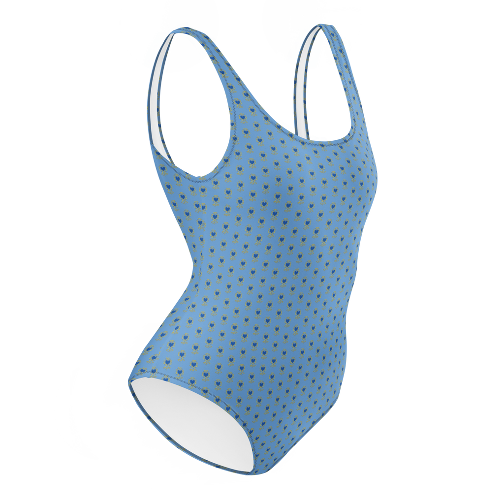 Flower Jordy Blue One-Piece Swimsuit - Alivwood