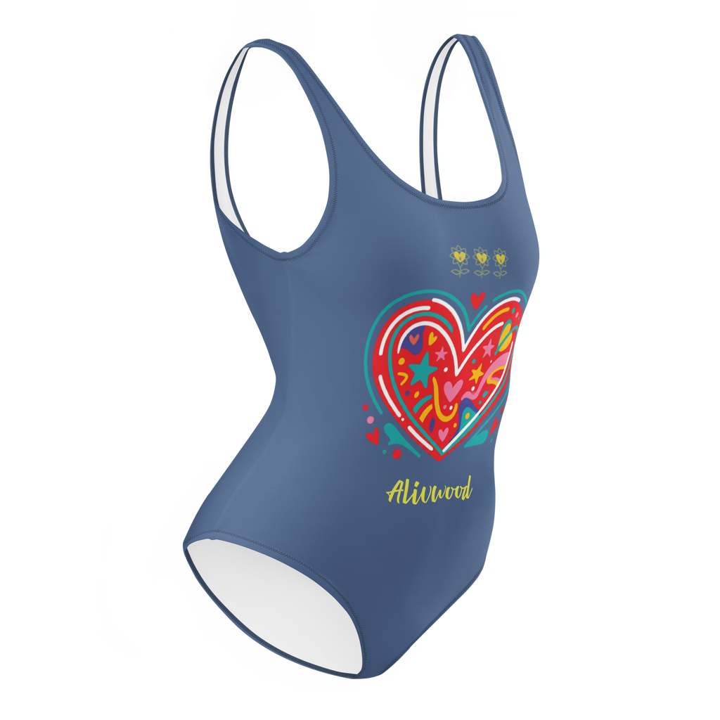 Big Heart Kashmir Blue One-Piece Swimsuit - Alivwood
