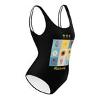 Flower Matrix Black One-Piece Swimsuit - Alivwood