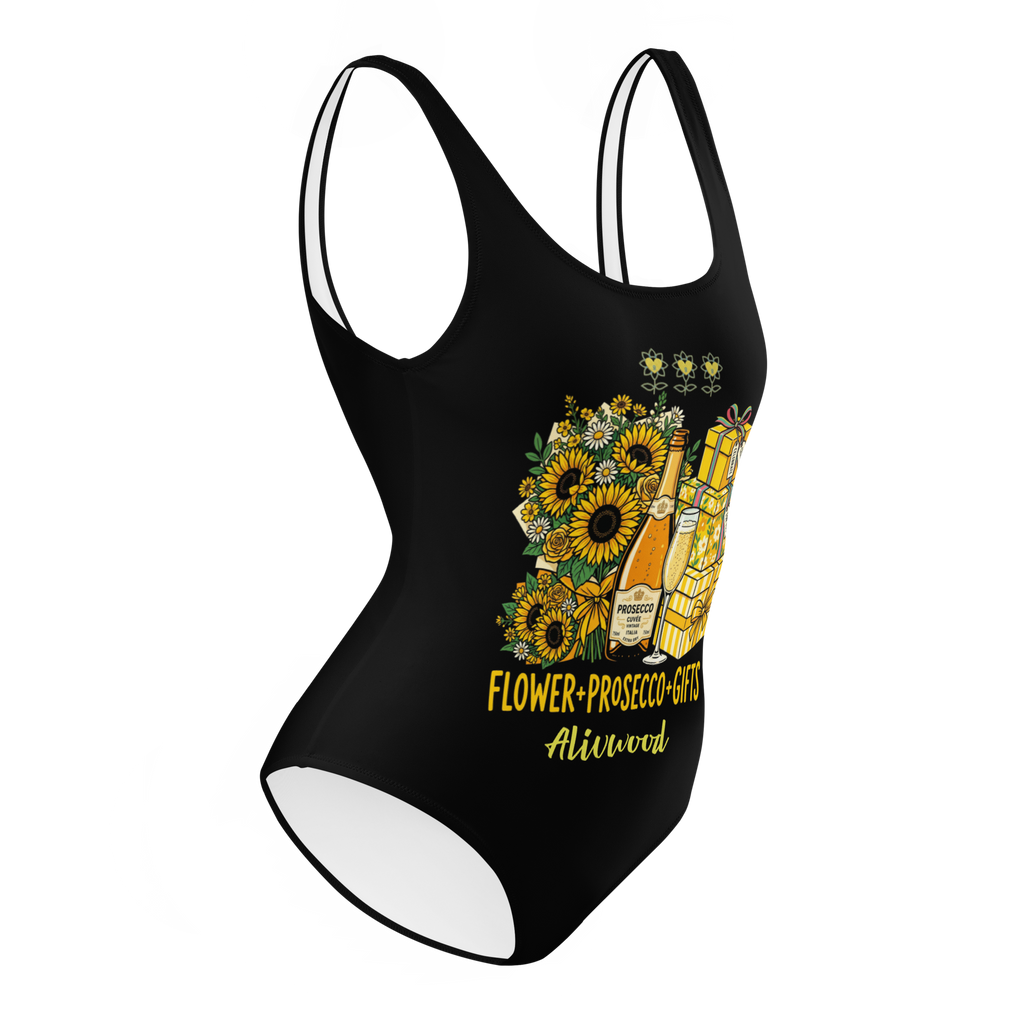 Flower+Prosecco+gifts Black One-Piece Swimsuit - Alivwood