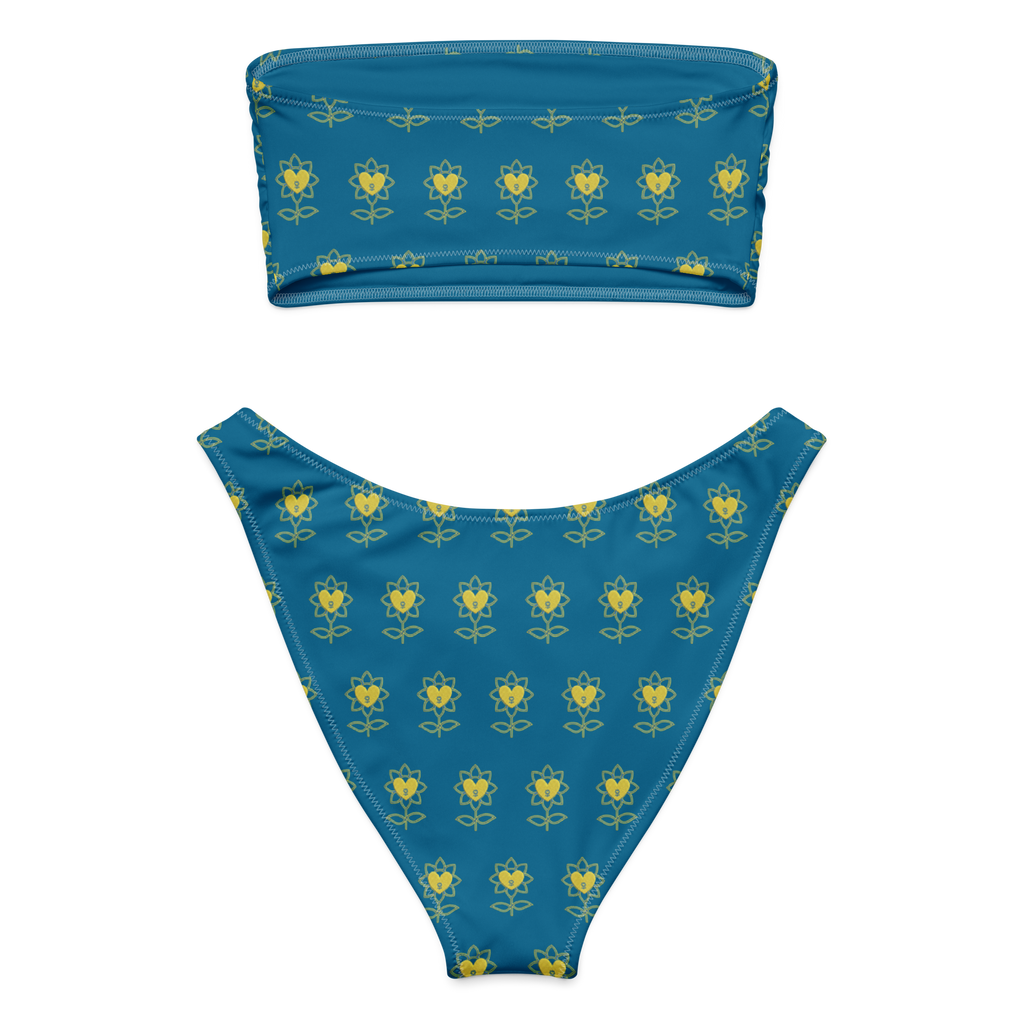 Flower Cerulean Recycled bandeau bikini - Alivwood