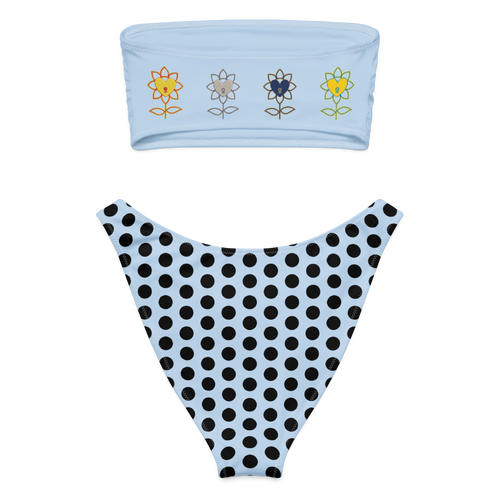 Alivwood 4flowers and Dots Pattens Blue Recycled bandeau bikini - Alivwood