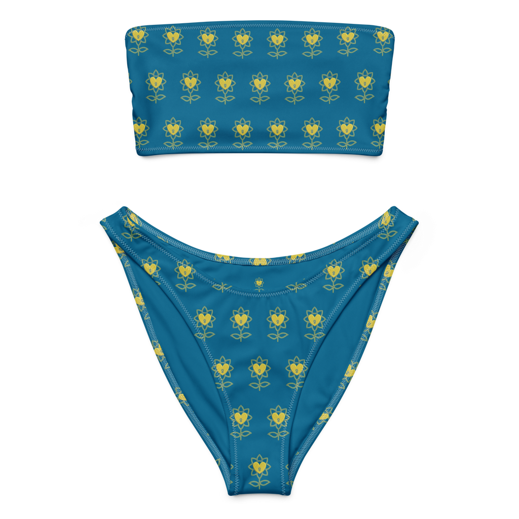 Flower Cerulean Recycled bandeau bikini - Alivwood