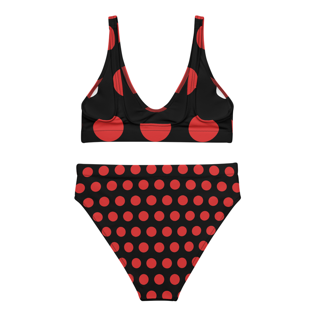 Red dot Black Recycled high-waisted bikini - Alivwood