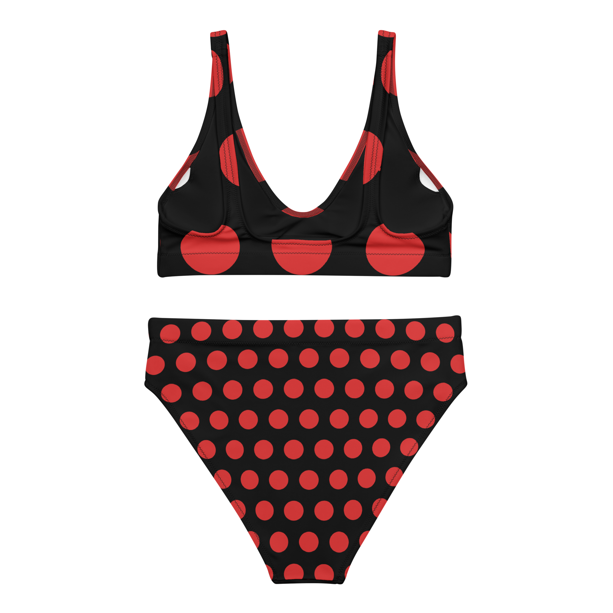 Red dot Black Recycled high-waisted bikini - Alivwood
