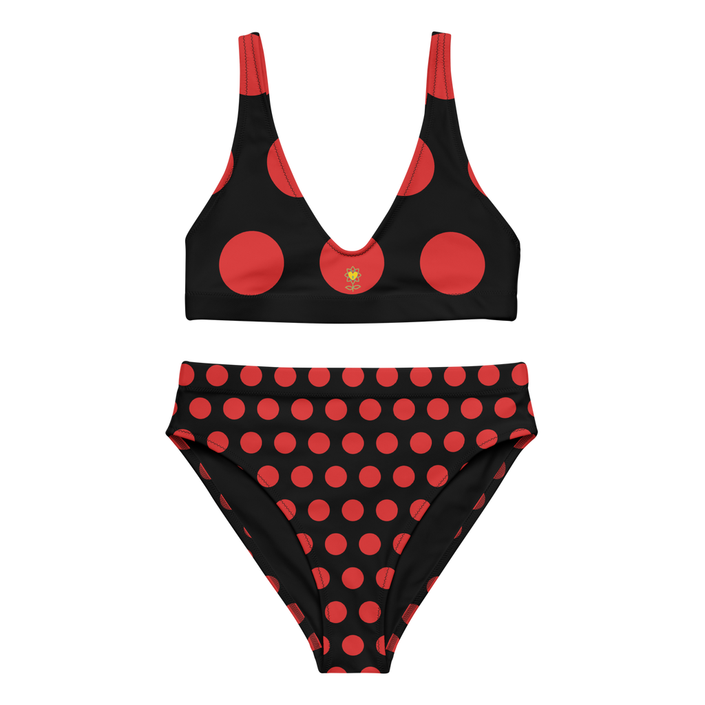 Red dot Black Recycled high-waisted bikini - Alivwood