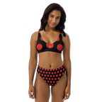 Red dot Black Recycled high-waisted bikini - Alivwood