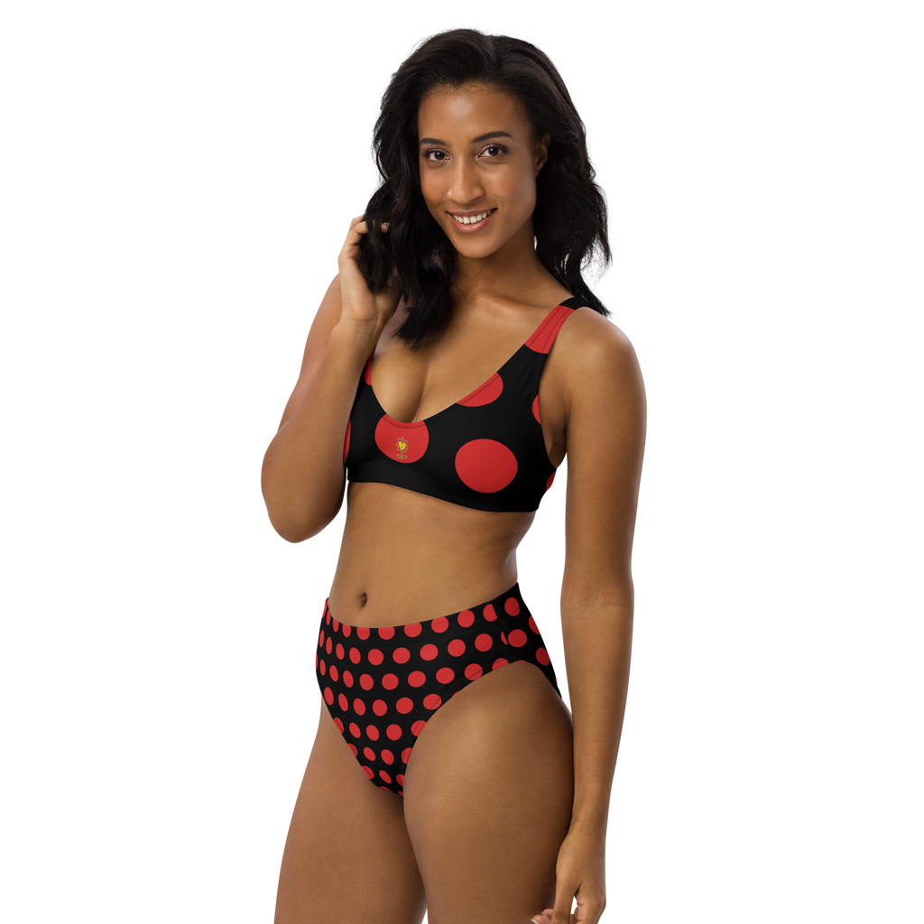 Red dot Black Recycled high-waisted bikini - Alivwood