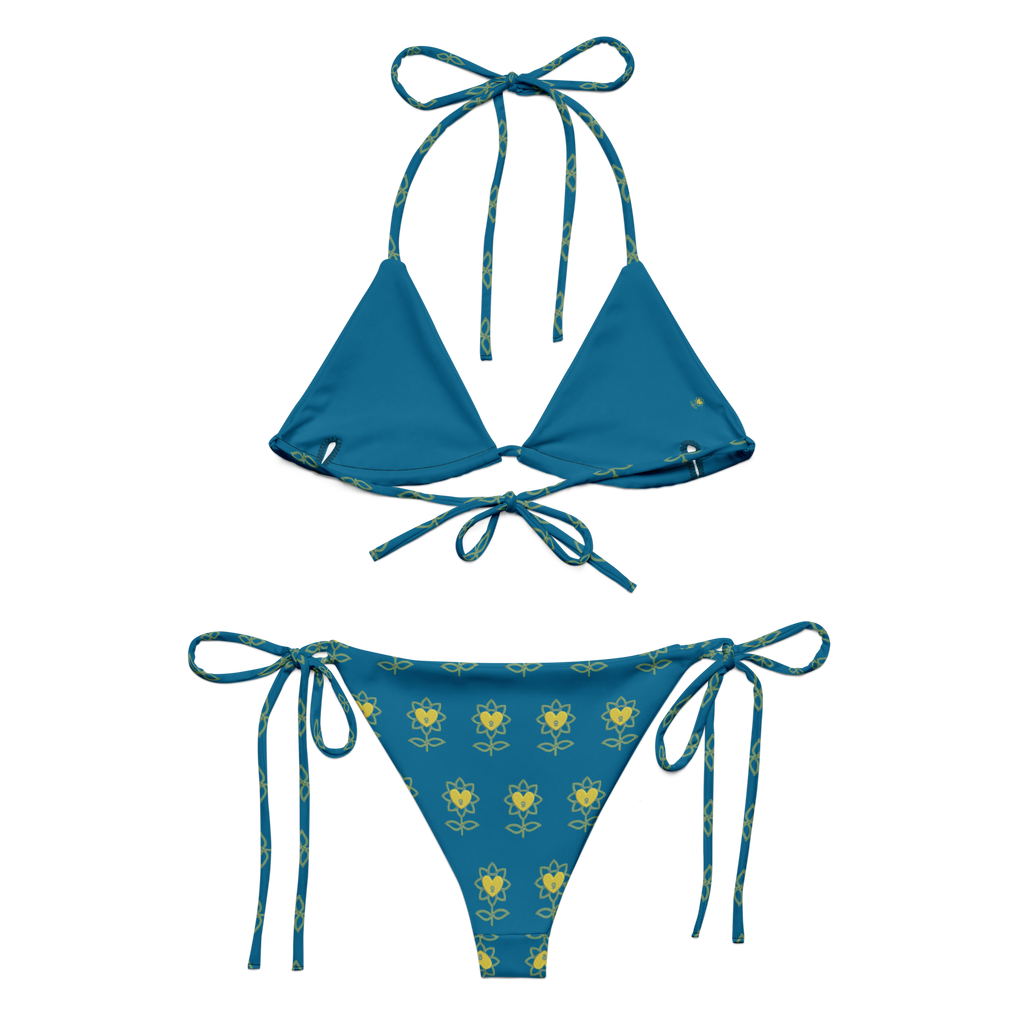 Flower Cerulean All-over print recycled string bikini - Alivwood