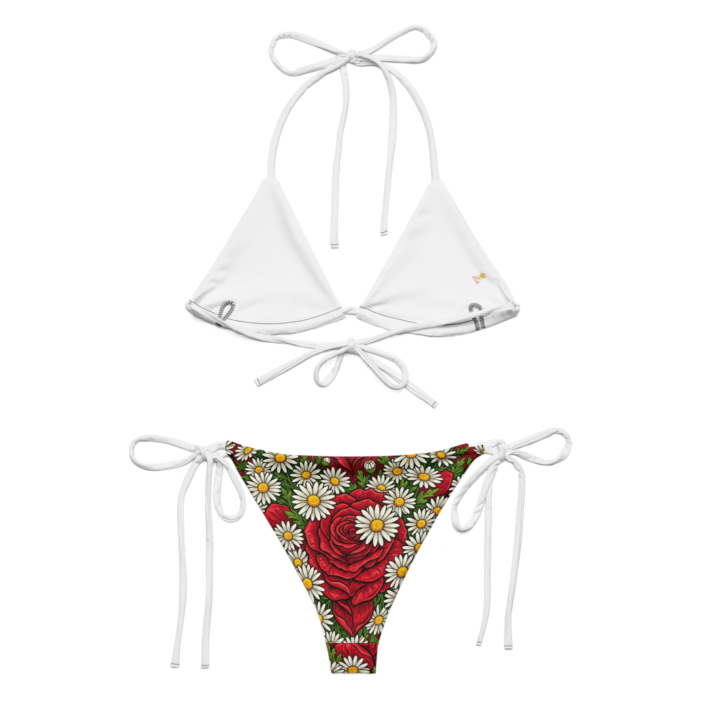 Daisies and Roses All-over print recycled string bikini - Alivwood